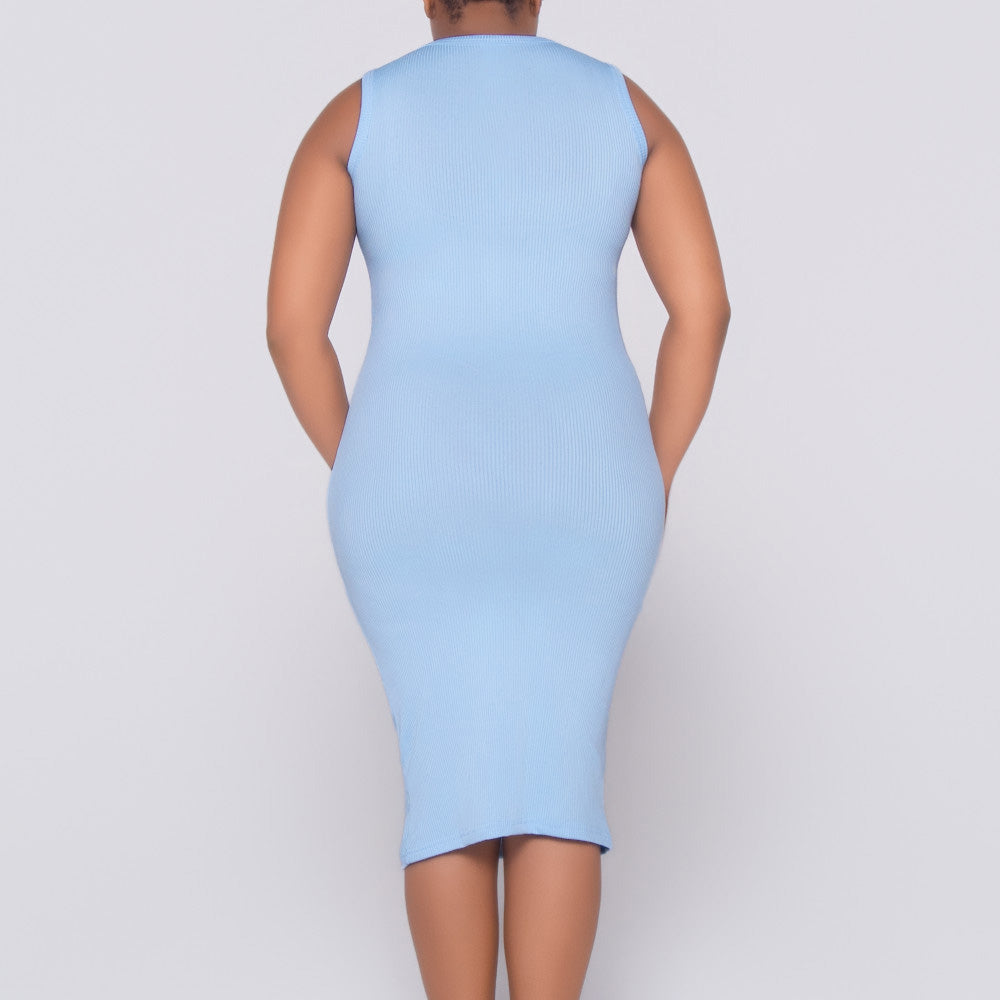 Blue Ribbed Dress