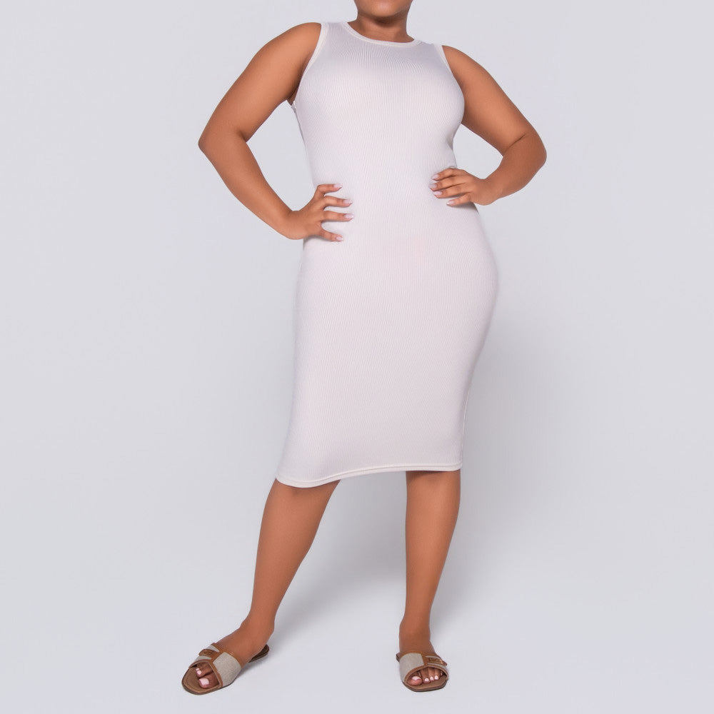 Cream  Ribbed Dress