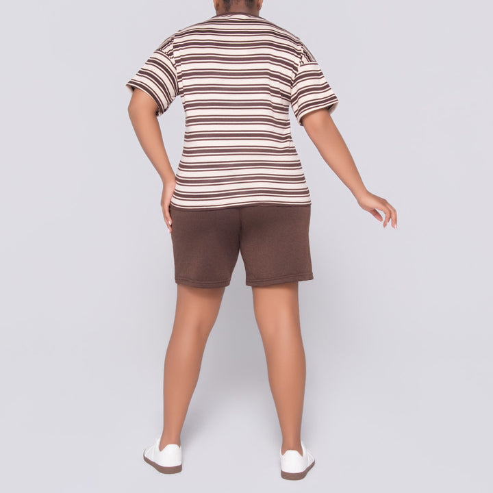 Choc/Stone Striped Top And Short Set