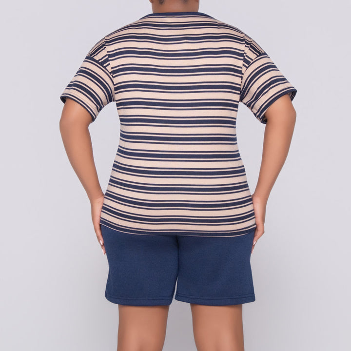 Navy/Stone Striped Top And Short Set