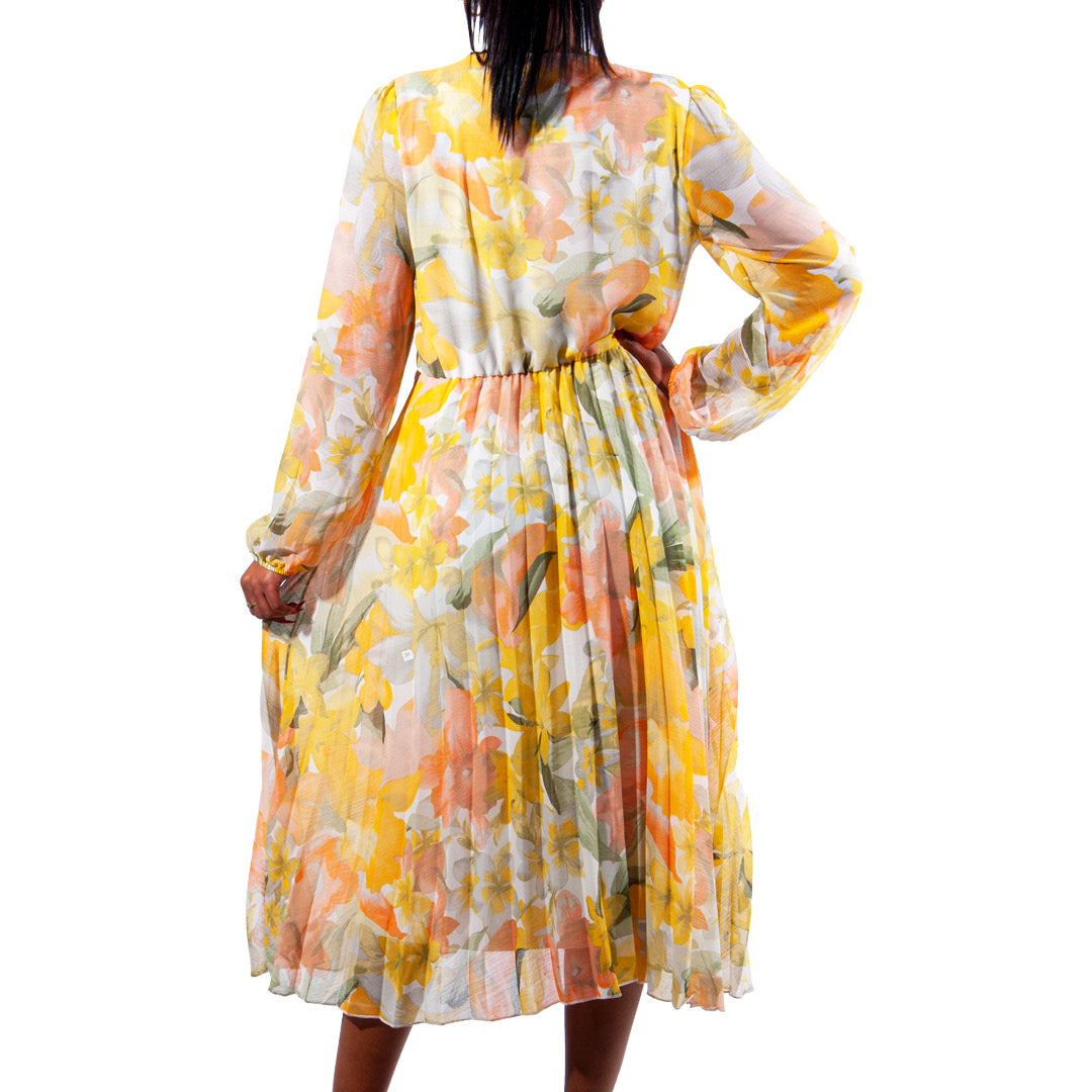 Printed Pleated Chiffon Dress