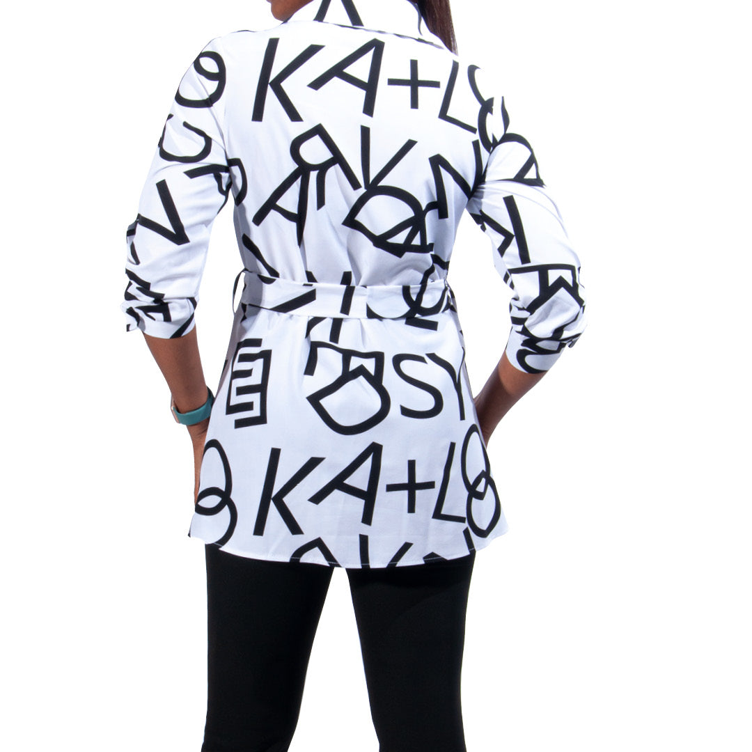 Printed Tie-Belt Polyspan Woven Shirt