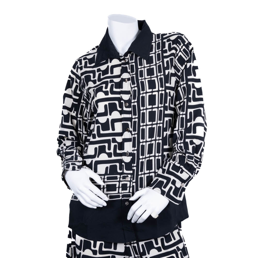Ladies Long Sleeve Border Print Top
