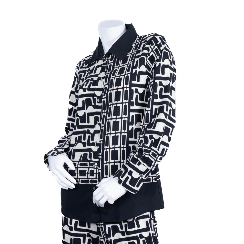 Ladies Long Sleeve Border Print Top