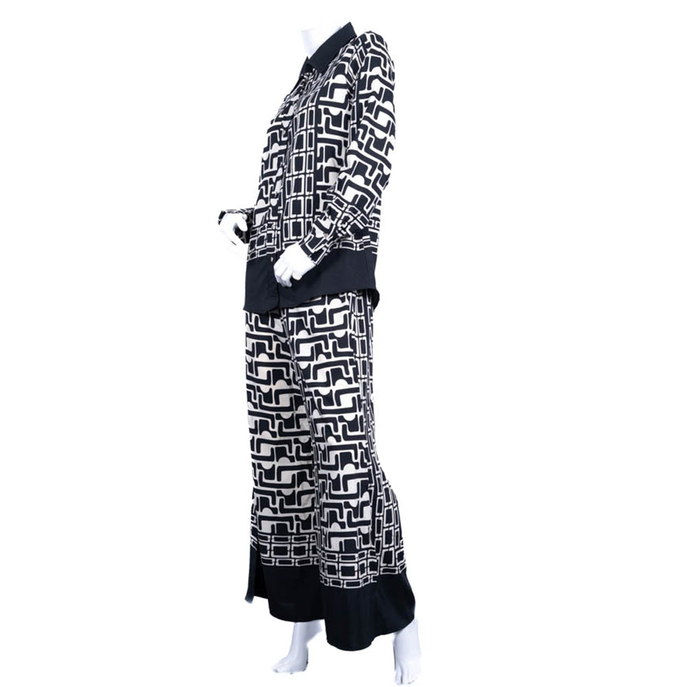 Ladies Long Sleeve Border Print Top