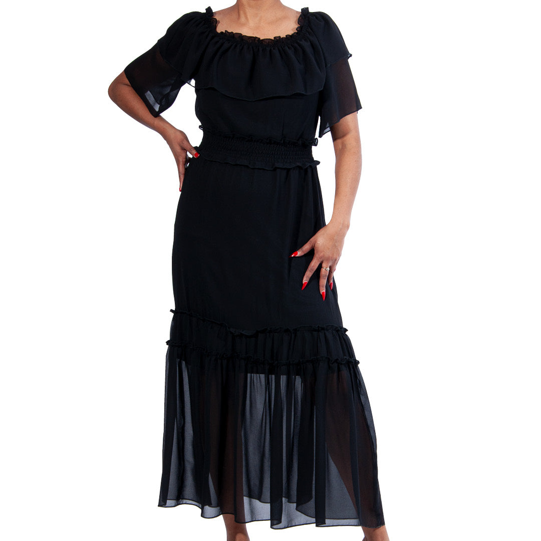 Black Chiffon Bardot Dress