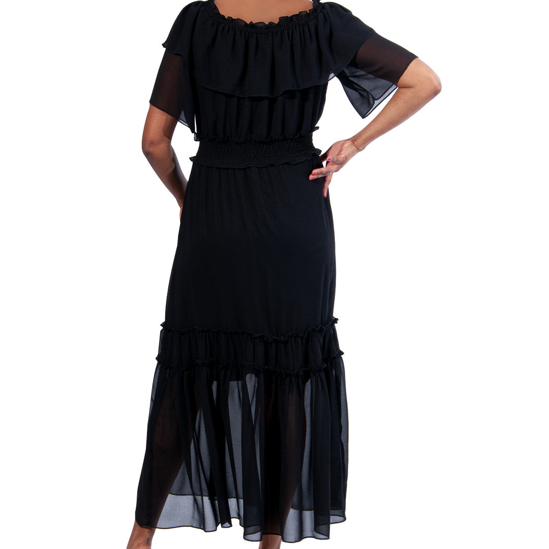 Black Chiffon Bardot Dress