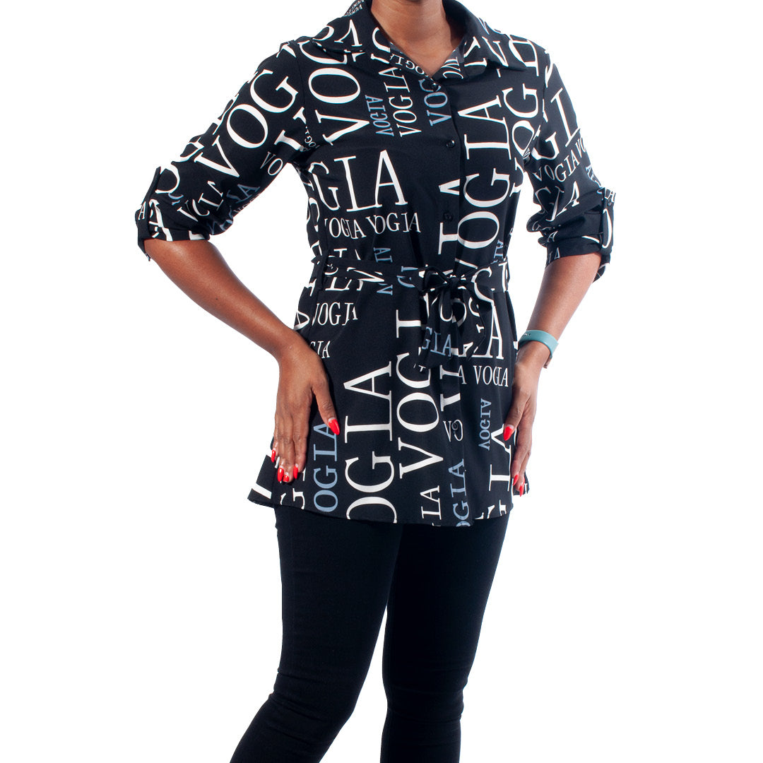 Collar Edit Polyspan Woven Printed Top