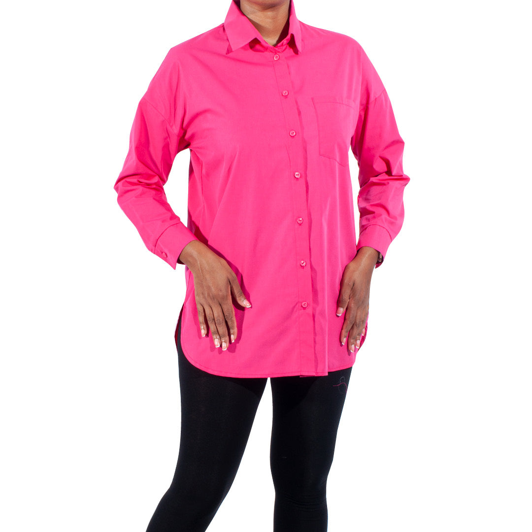 Cerise Long Sleeve Poplin Top