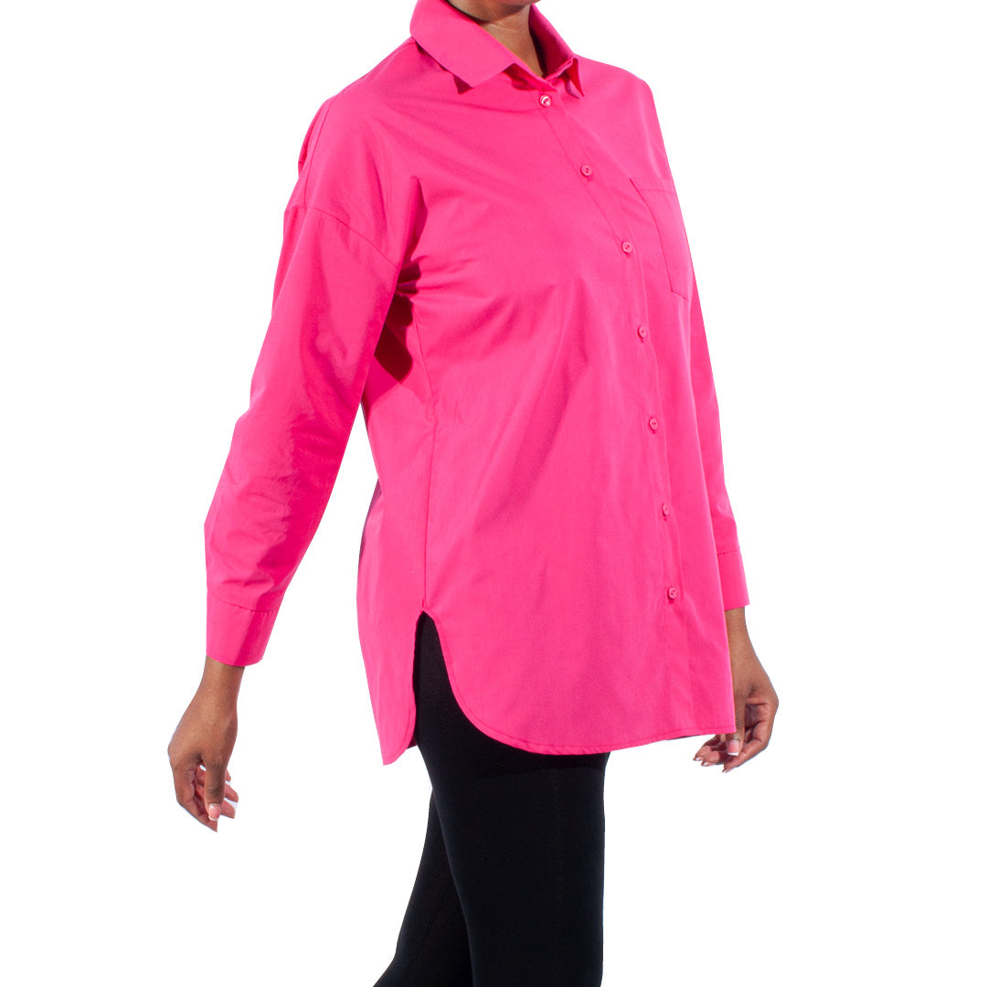 Cerise Long Sleeve Poplin Top