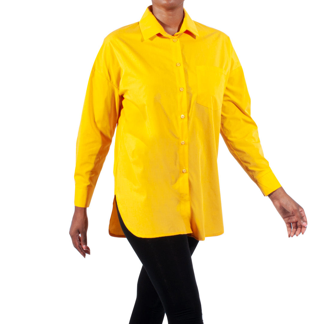 Mustard Long Sleeve Poplin Top