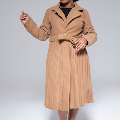 Camel Pleated Melton Jacket