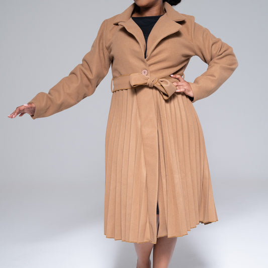 Camel Pleated Melton Jacket