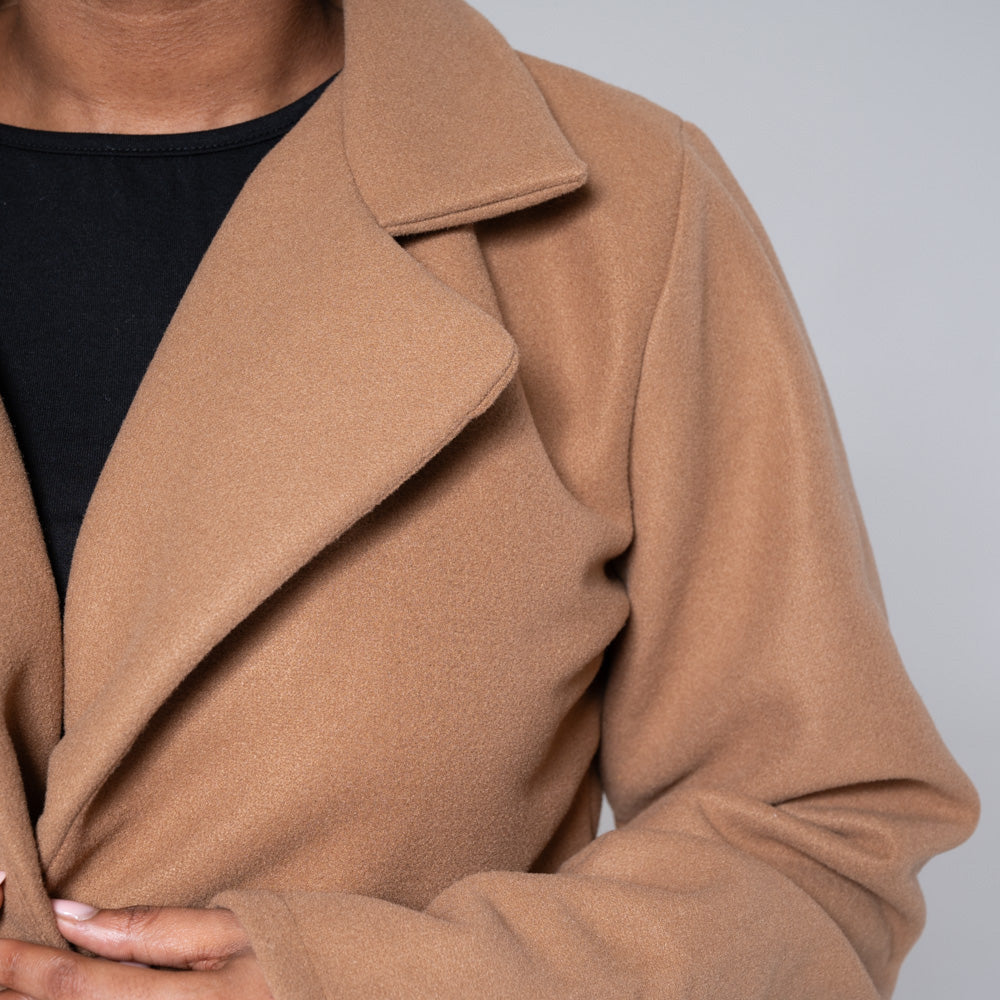 Camel Pleated Melton Jacket