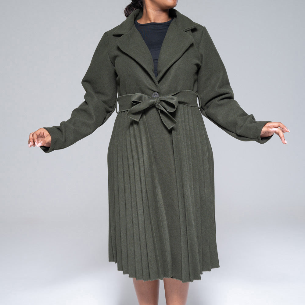 Olive Pleated Melton Jacket