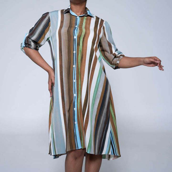 Brown Striped Button Detail Tunic