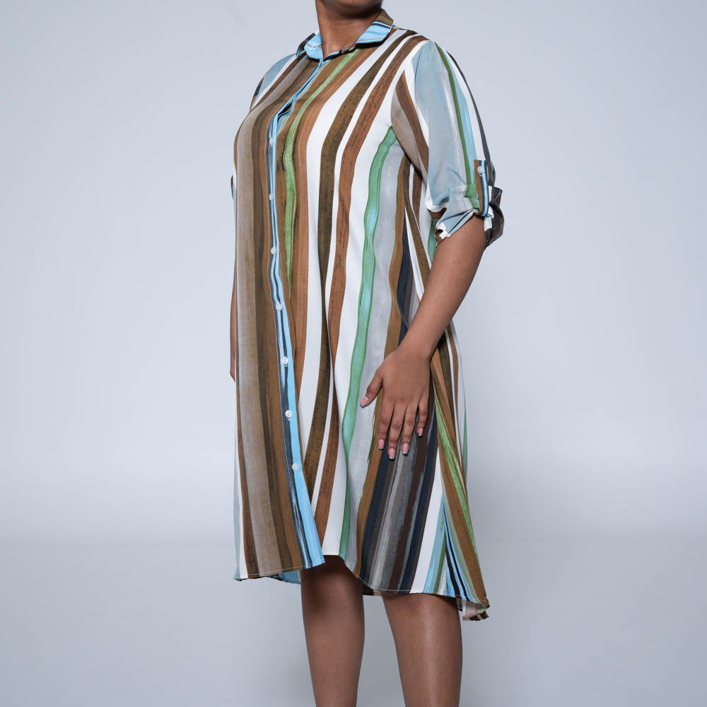 Brown Striped Button Detail Tunic