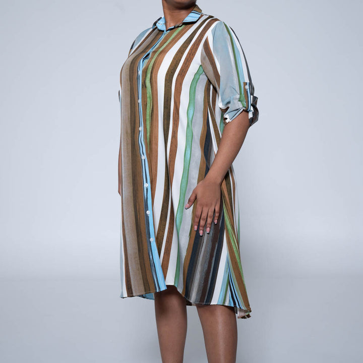 Brown Striped Button Detail Tunic