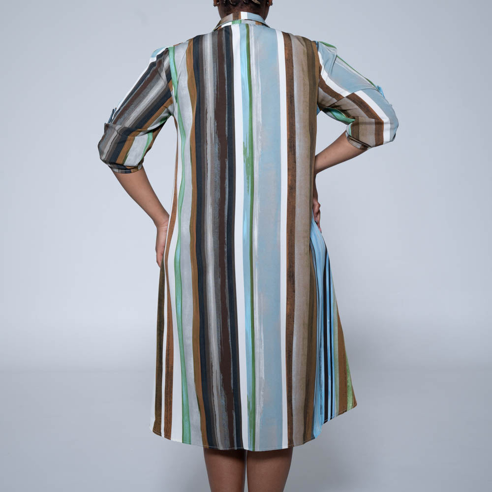 Brown Striped Button Detail Tunic