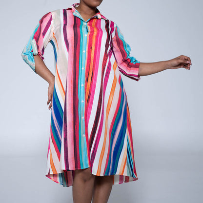 Terracotta Striped Button Detail Tunic