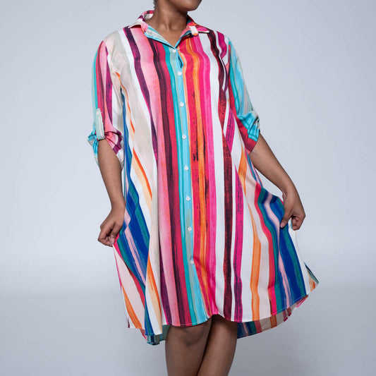Terracotta Striped Button Detail Tunic
