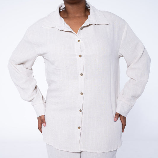 Natural Long Sleeve Striped Airflow Top