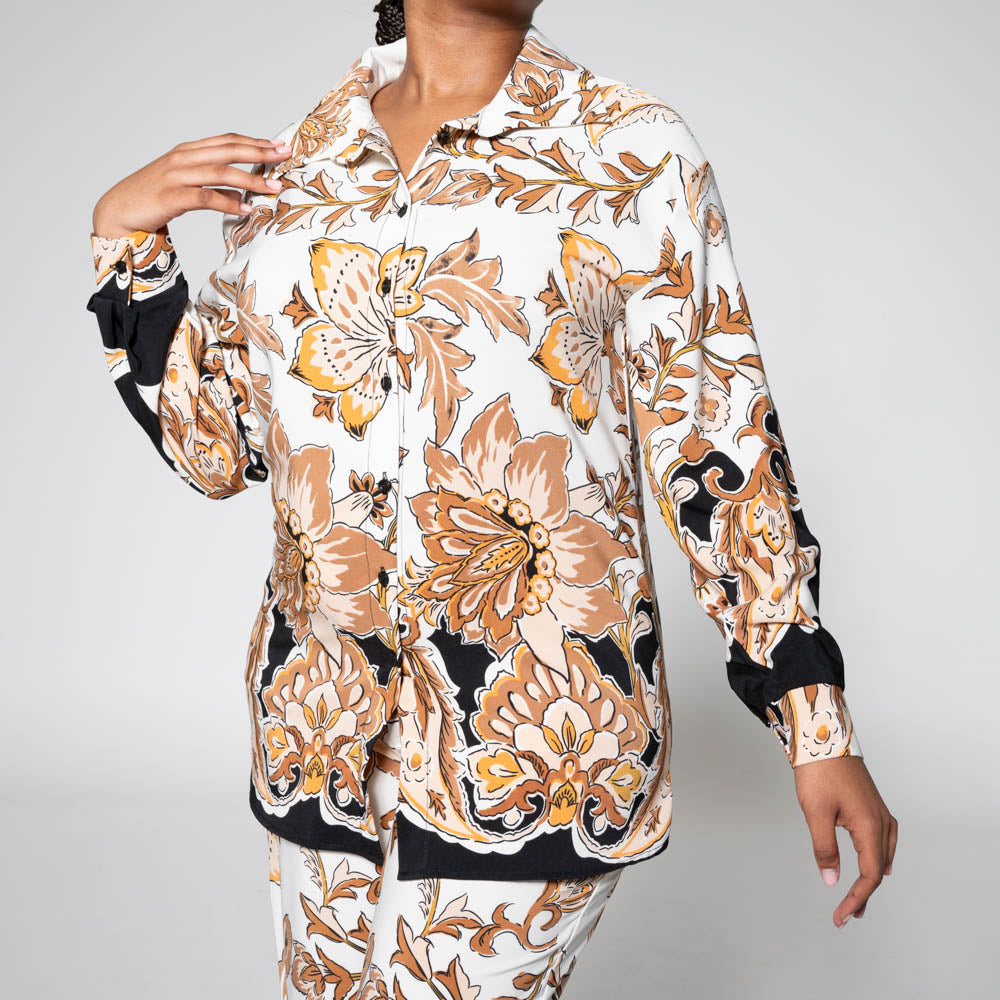 Border Print Button Down Top