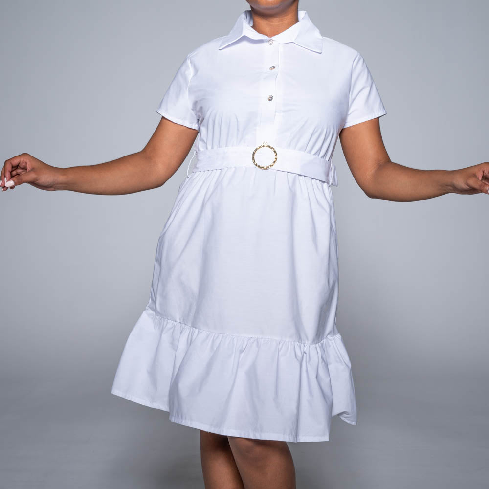 Optical White Belt Detail Dress Fashion World ZA Optical White Belt Detail Dress Fashion World ZA