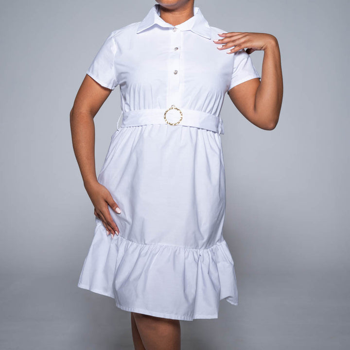 Optical White Belt Detail Dress