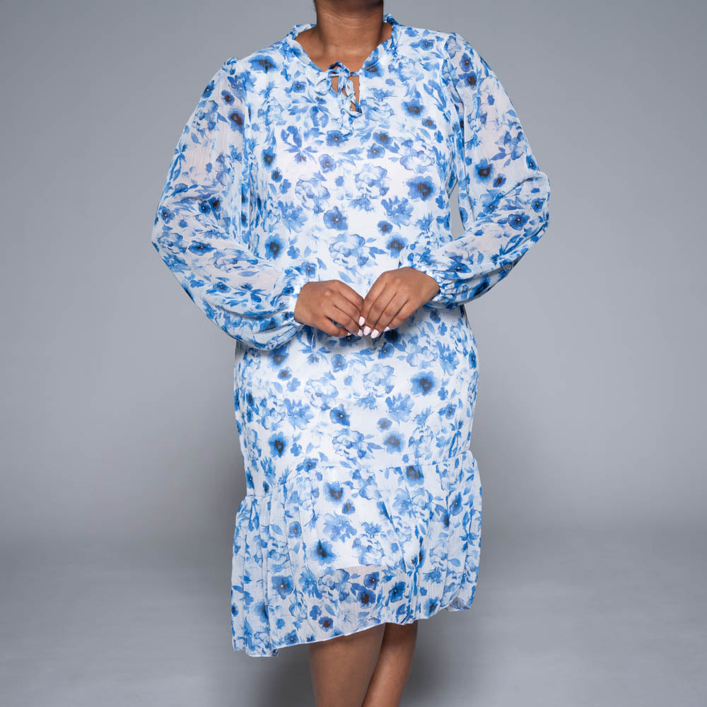 Blue Printed Chiffon Tiered Tunic