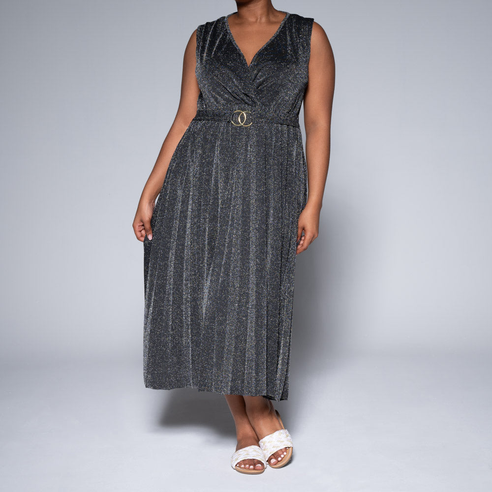 Sleeve Cutout Pleated Dress