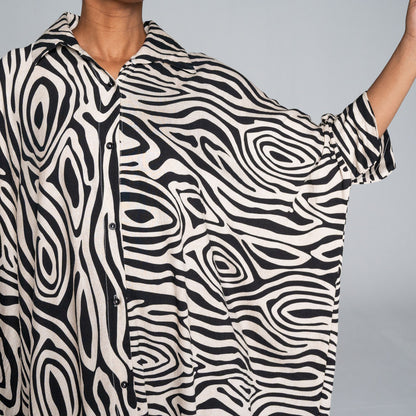 Black/Stone Printed Nylon Crepe Kaftan