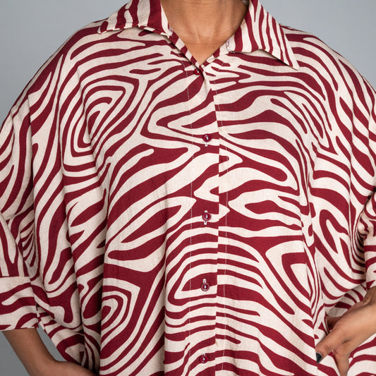 Wine  Printed Nylon Crepe Kaftan