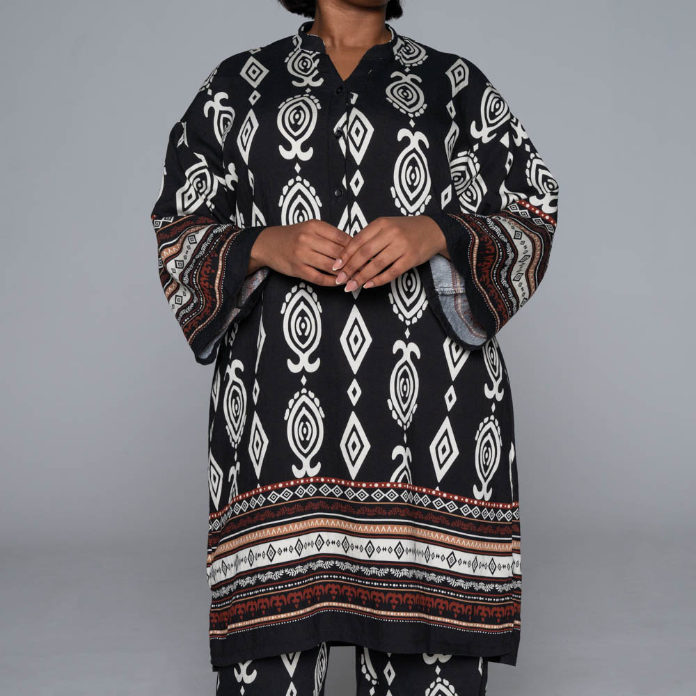 Border Print Rayon Nylon Top