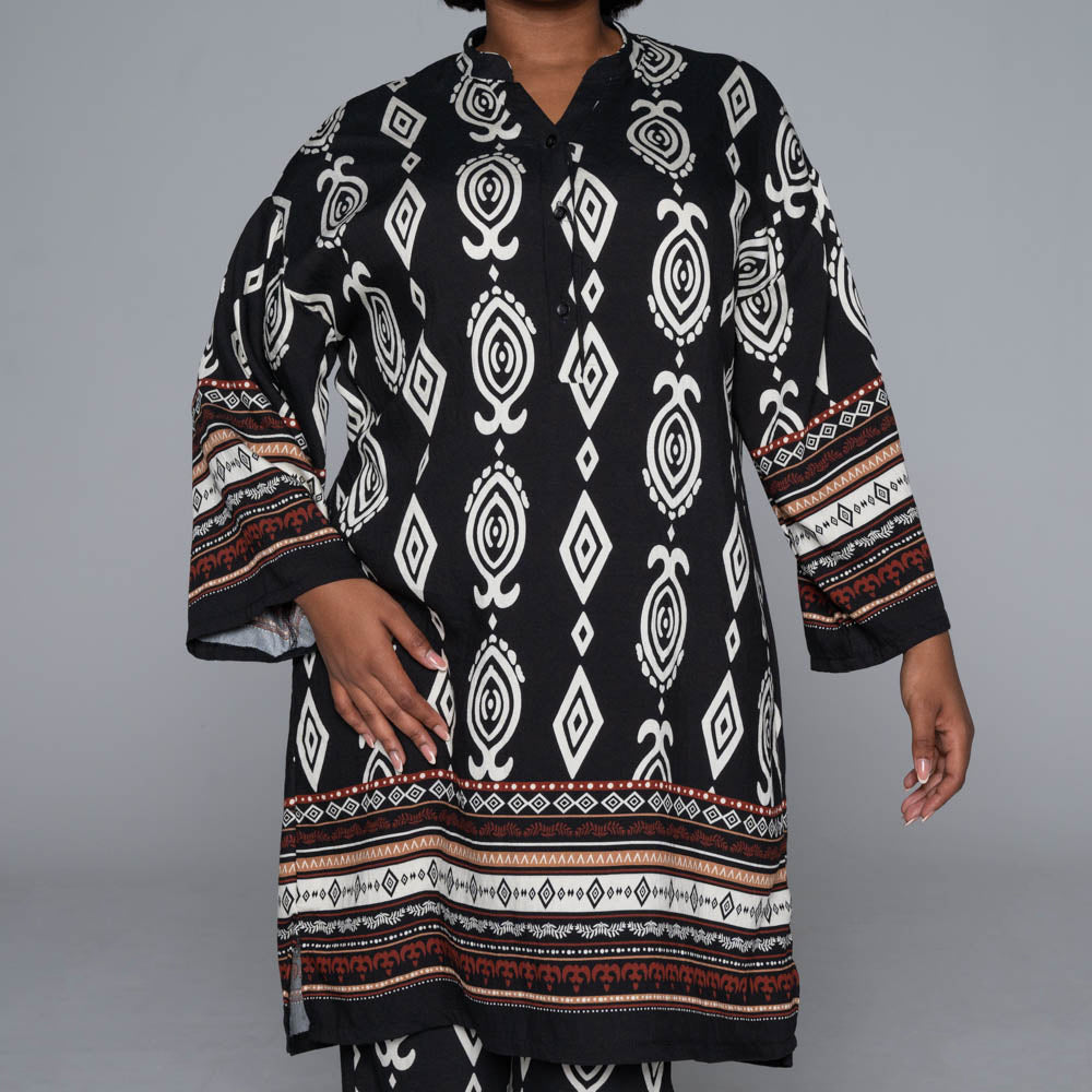 Border Print Rayon Nylon Top