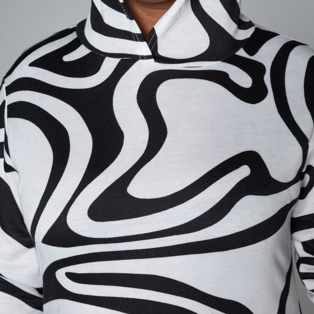 Ivory/Black Long Sleeve Spun Poly Hooded Top