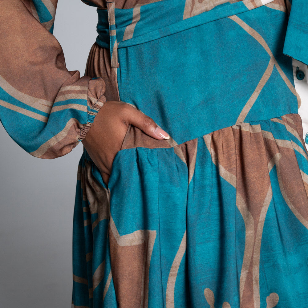 Long Sleeve Printed Soft Poly Tiered Dress