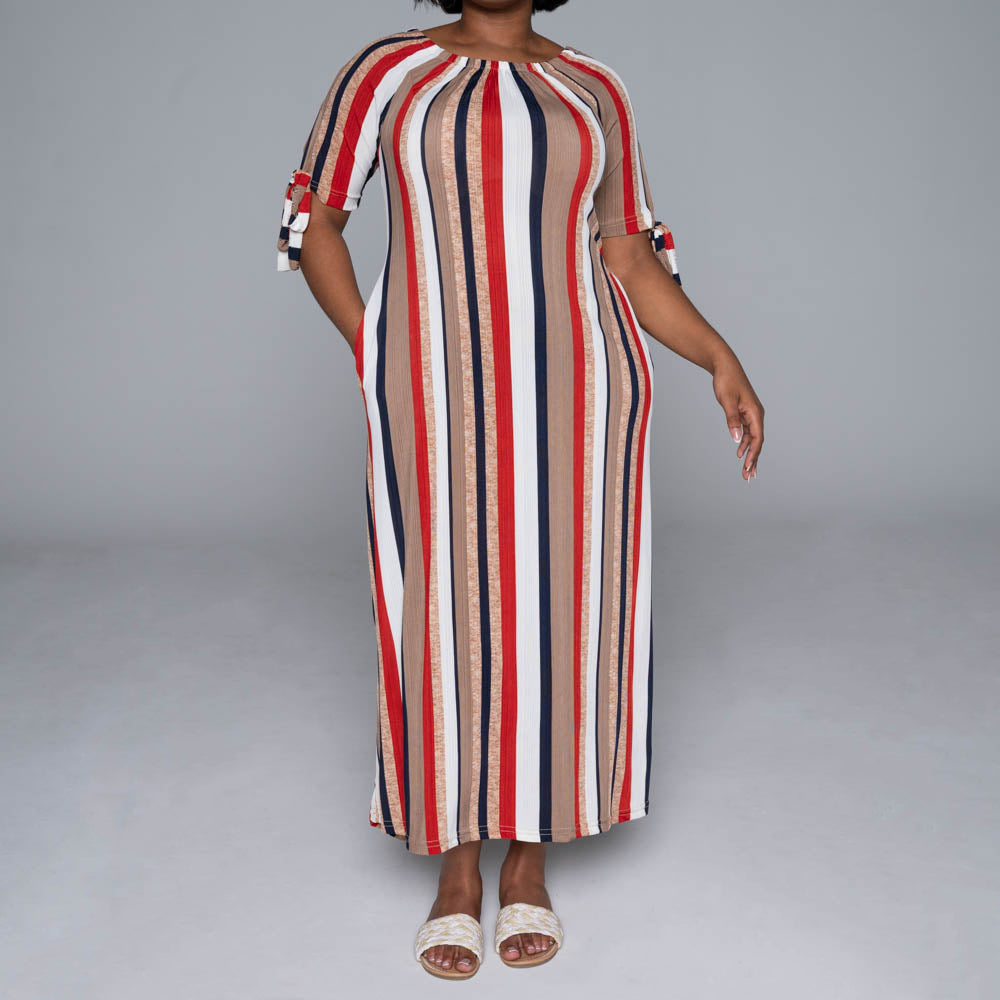 Striped Polyspan Jacquard Dress
