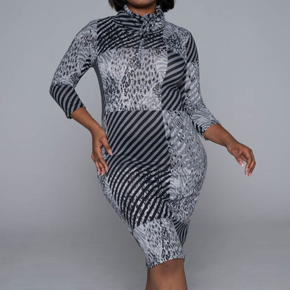 Jersey Knit Roll Collar Dress