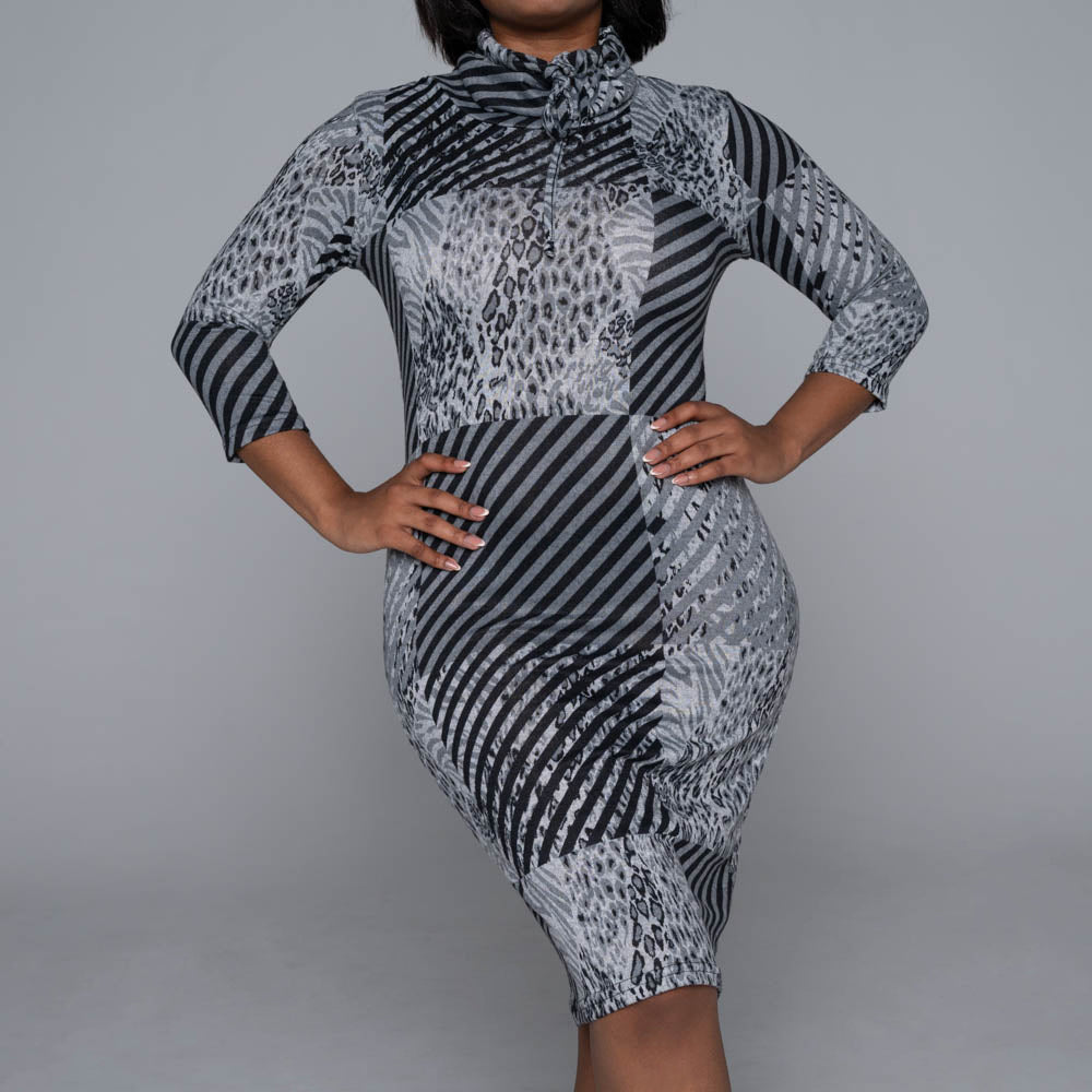 Jersey Knit Roll Collar Dress