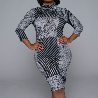 Jersey Knit Roll Collar Dress