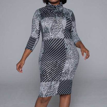 Jersey Knit Roll Collar Dress
