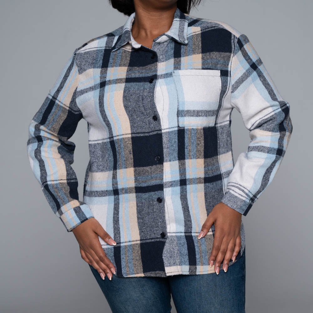 Navy Check Print Shacket
