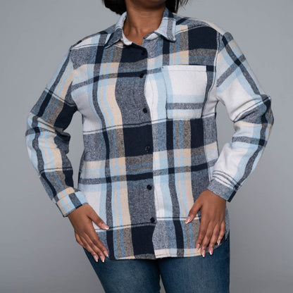 Navy Check Print Shacket