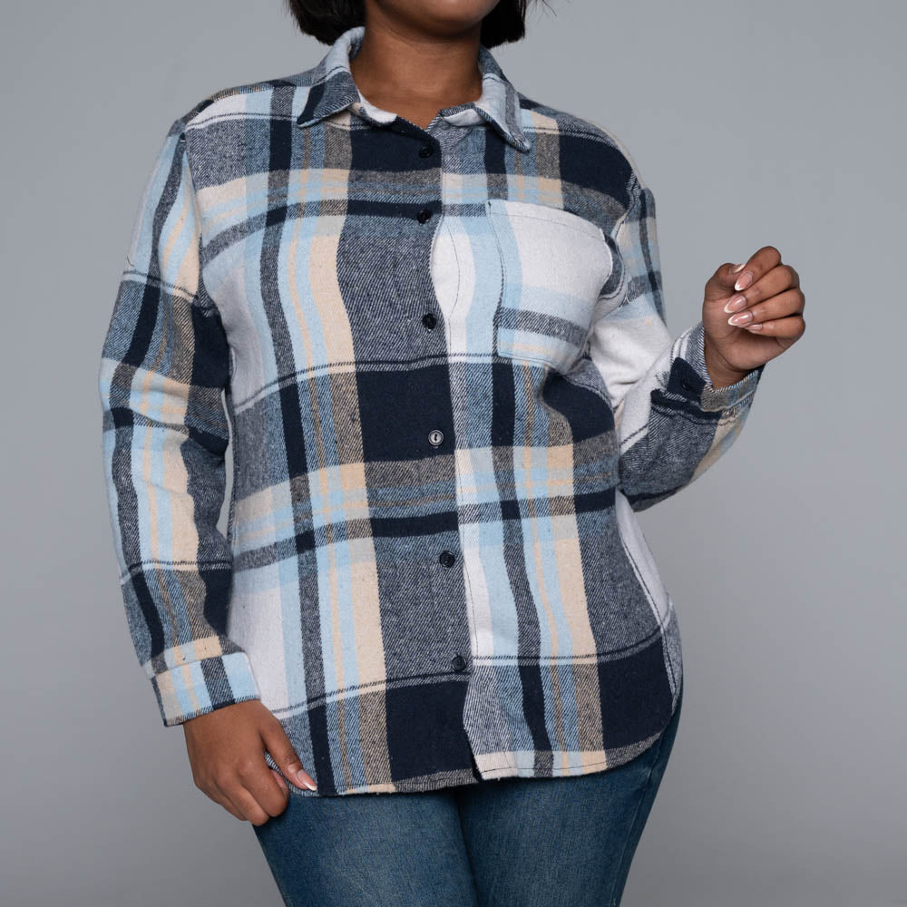 Navy Check Print Shacket
