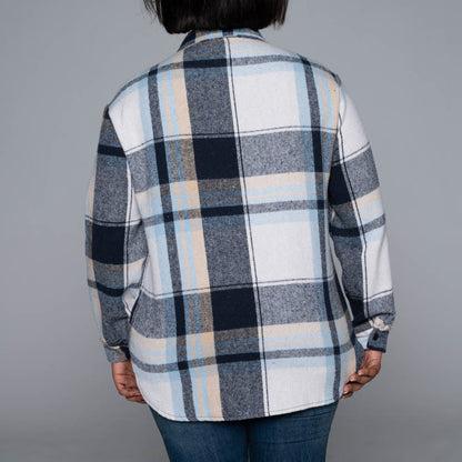 Navy Check Print Shacket