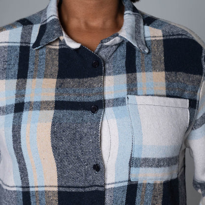 Navy Check Print Shacket