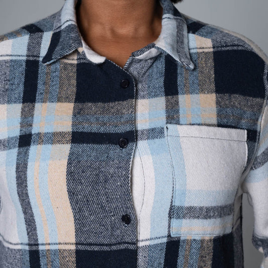 Navy Check Print Shacket