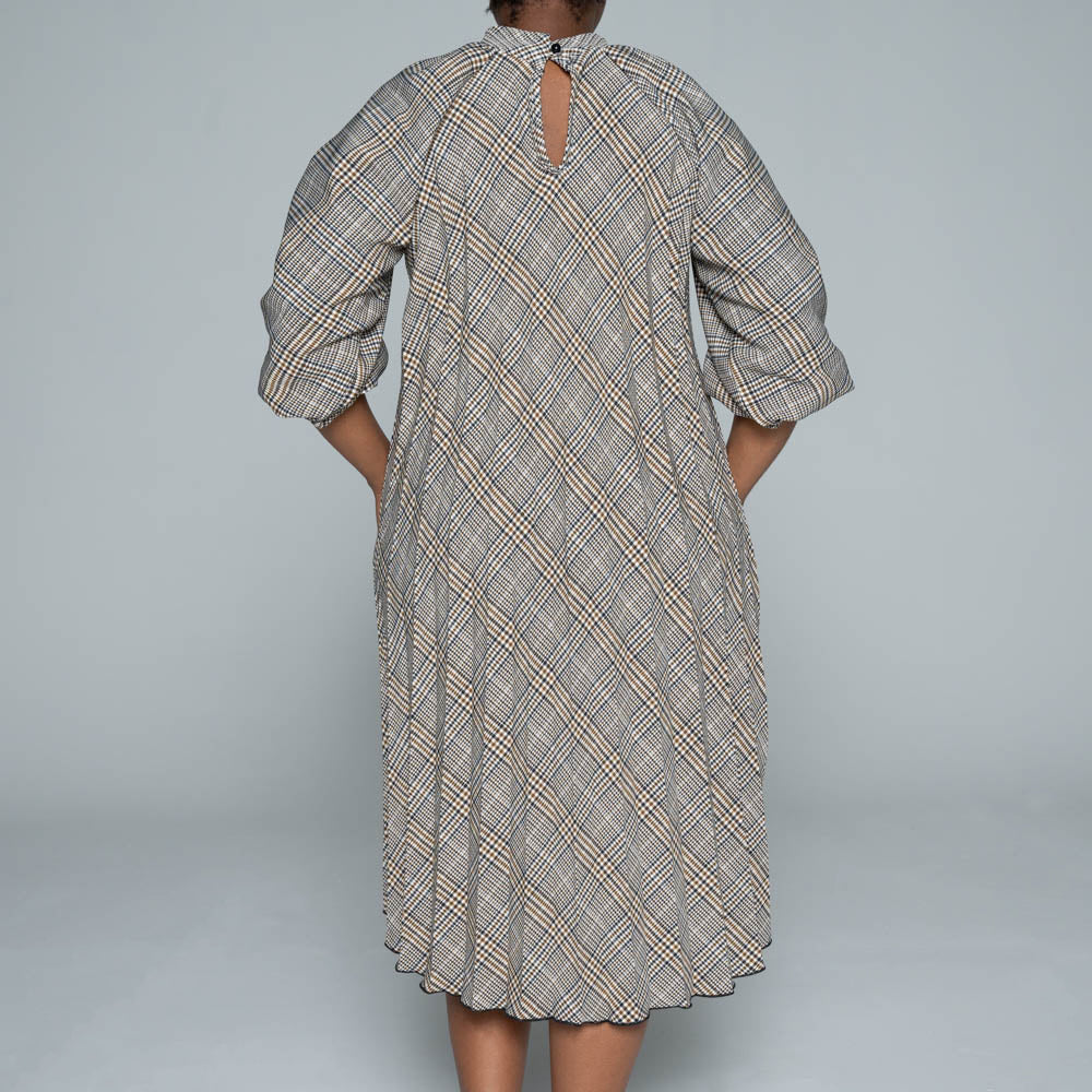 Short Sleeve Check Print Pleated Tunic
