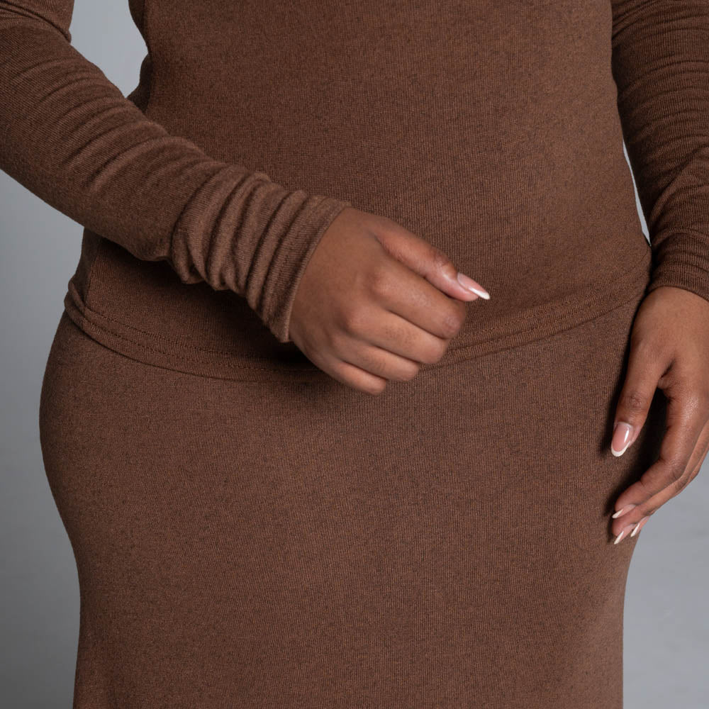 Brown Long Sleeve Jersey Knit Top